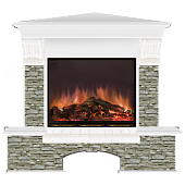 Каминокомплект Glenrich Бостон Грот однотонный угловой (белый)+Arte 23