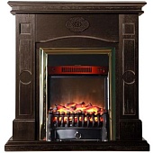 Каминокомплект InterFlame Мэри (темный дуб)+Fobos Brass