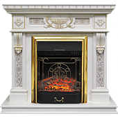 Каминокомплект Alex Bauman Corsica STD (белый дуб с золотом)+Majestic Brass