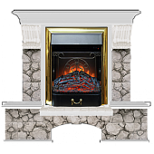 Каминокомплект Glenrich Бостон К Карелия (беленый дуб)+Majestic Brass