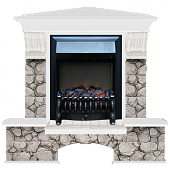 Каминокомплект Glenrich Бостон К Карелия угловой (белый)+Fobos Black