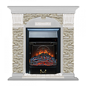 Каминокомплект Glenrich Арочный Грот однотонный (беленый дуб)+Majestic Black