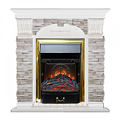 Каминокомплект Glenrich Арочный Мисхор (белый)+Majestic Brass