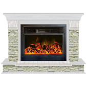 Каминокомплект Glenrich Панорама Грот однотонный 28 (беленый дуб)+Newflame