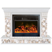 Каминокомплект Glenrich Панорама Арбат 28 (беленый дуб)+Newflame